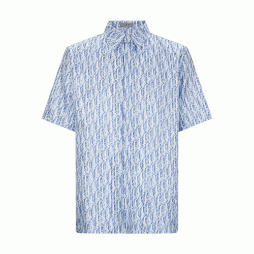 [Premium] 디올 블루 스트라이프 실크 트윌 반소매 셔츠