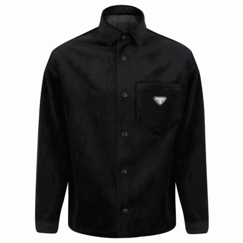 [Premium] 프라다 벨벳 트라이앵글 로고 셔츠 [블랙]