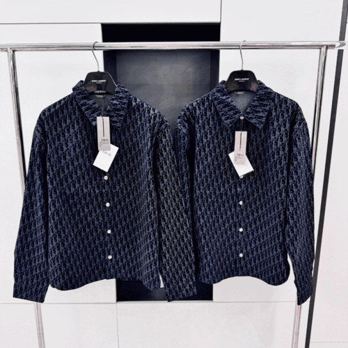 [Premium] 디올 블루 코튼 블렌드 트윌 오블리크 오버 셔츠